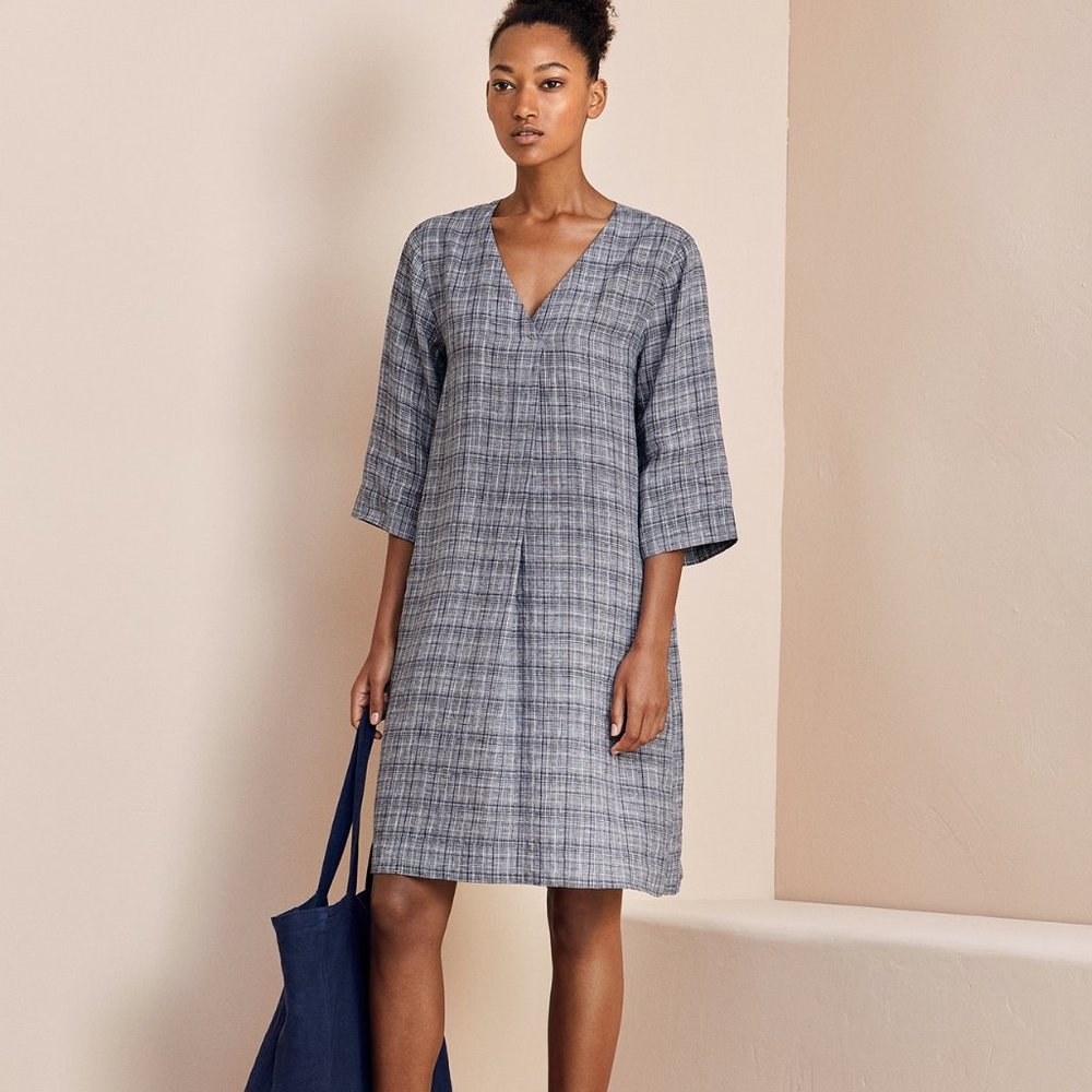 Poetry Checked Linen Dress Size 8